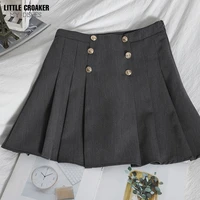 y2k pleated mini skirts women button high waist school skirts female a line jupe femme harajuku black all match skirtalt clothes