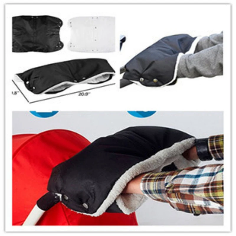 ZK40 Baby Stroller Warm Gloves Winter Windproof And Cold Plus Thick Fleece Handlebar Gloves Stroller Accessories