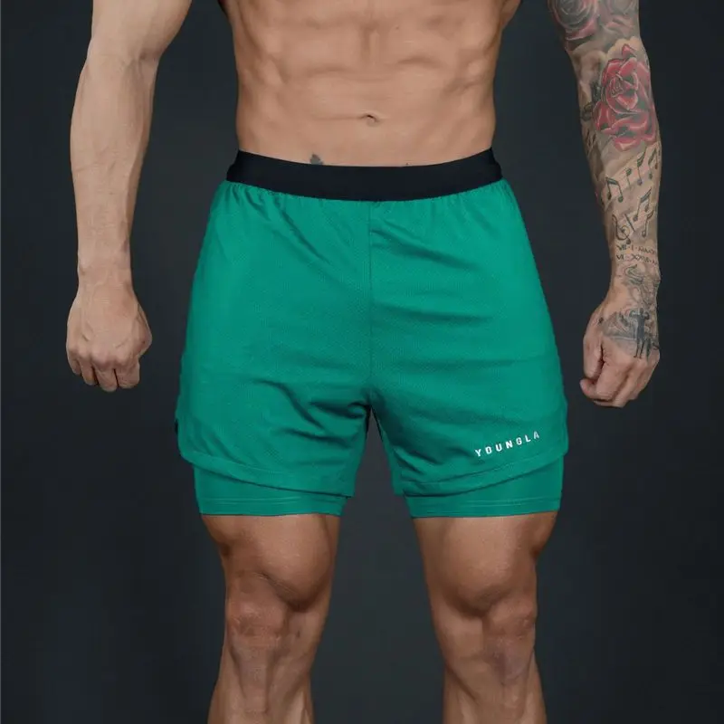 Мужские шорты 2 в 1 камуфляжные дышащие сетчатые быстросохнущие для фитнеса