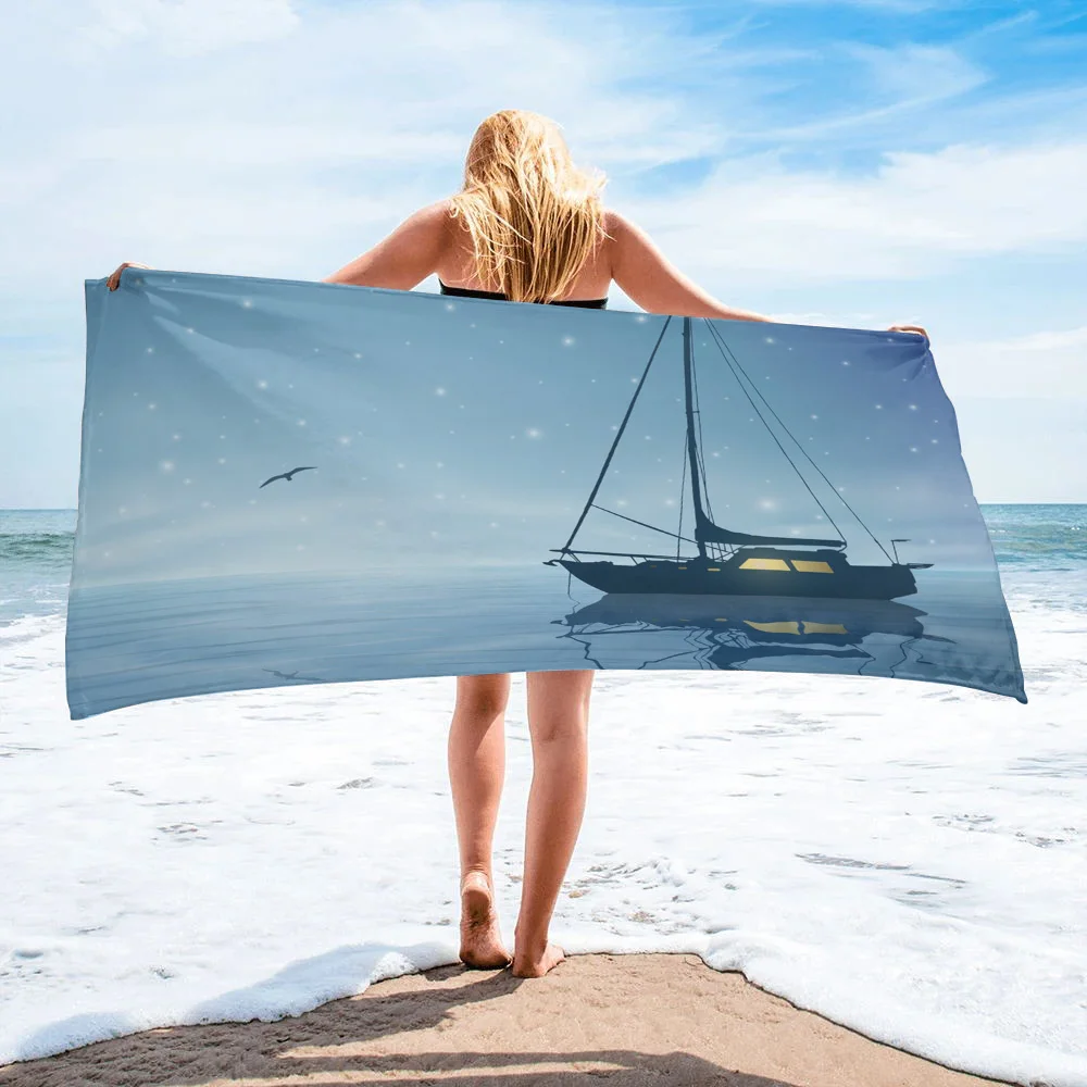 

Night Sky Stars Birds Sea Sailing Bath Towel Camping Bathroom Accessories Microfiber Beach Towel Home Bath Towels for Adults