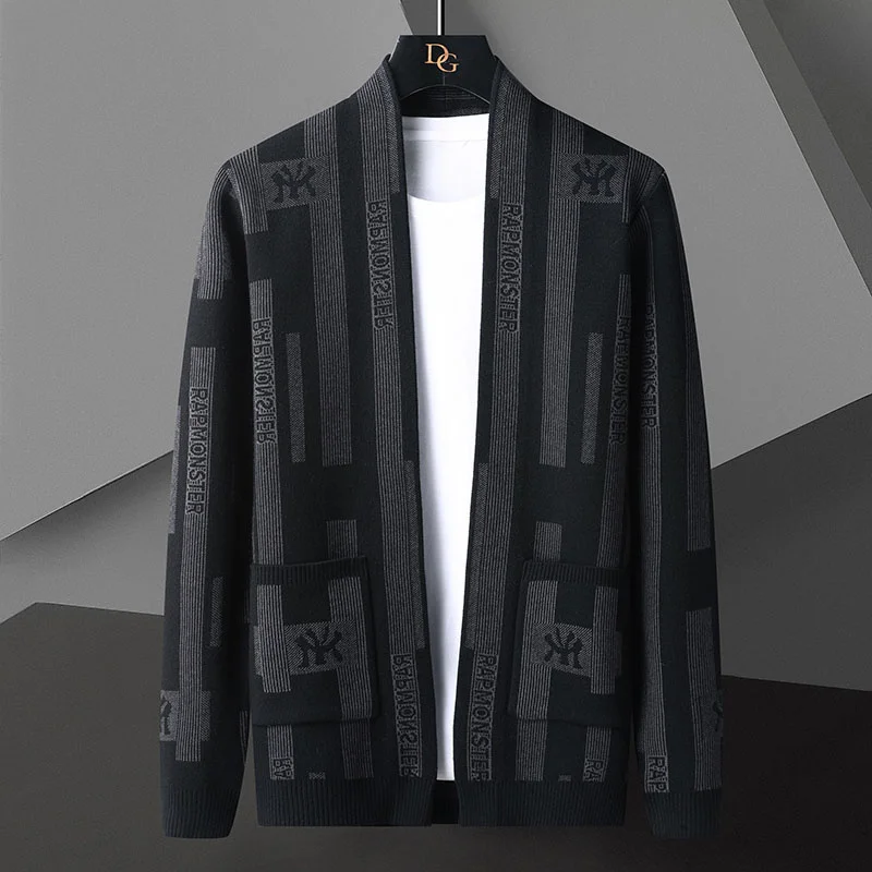 

High end brand printed sweater cardigan for men in spring and autumn new luxury shawl trend casual youth handsome knitting coat