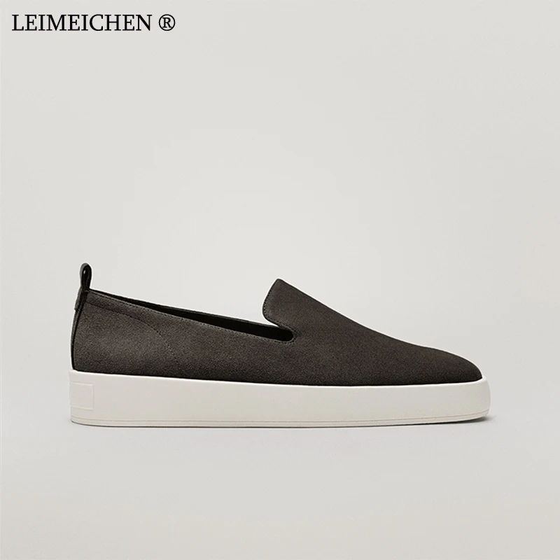 

2022 Autumn Flat Platform Shoes Woman Genuine Leather Suede Lazy Thick Sole Loafers Shoe Casual Sport Vulcanized Sneakers