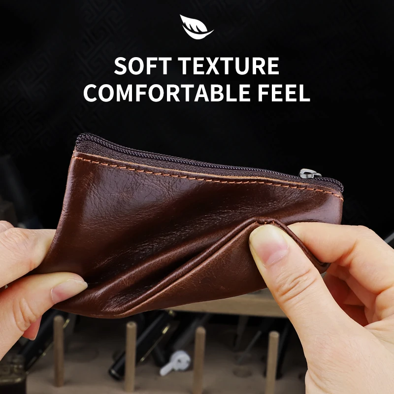 Mini Wallet Genuine Leather Double Zipper Coin Purse Multifunctional Small Coin Credit Card Key Ring Wallet Storage Pocket Women