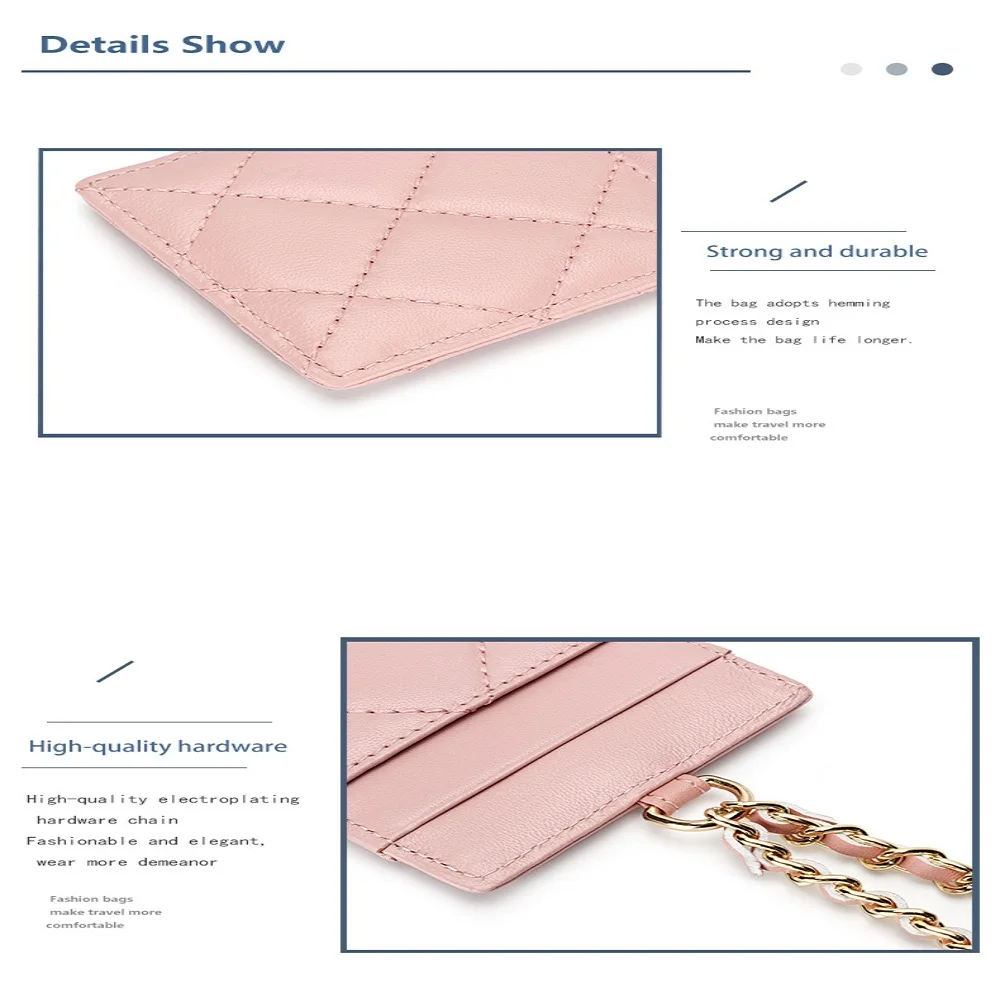 URBAN MASTER Sheepskin Leather ID Holder For Women Genuine Leather Hanging Neck Fashion Chain StrapThin Work Credit Card Holder