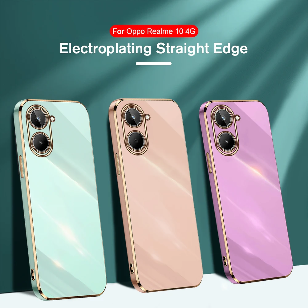 Для Oppo Realme 10 4G гальваническое покрытие с прямыми краями мягкий корпус для OppoRealme 10 Pro Plus 5G 10Pro невидимая подушка безопасности Защита от падения
