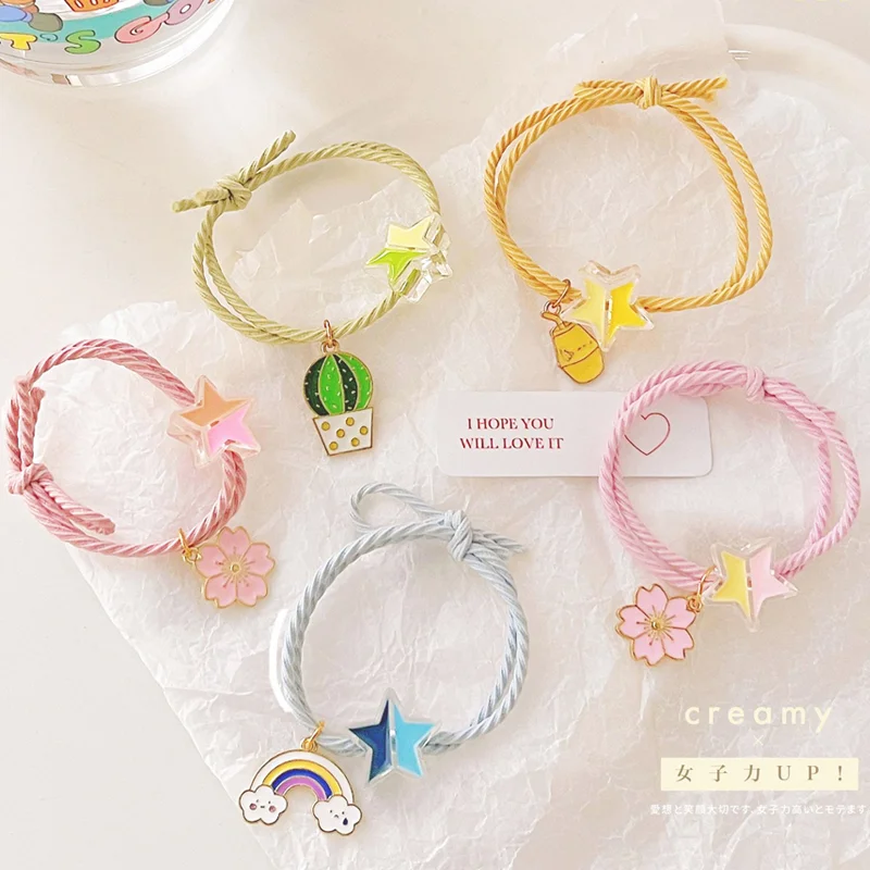 

Spring 2023 Star Moon Flowers Elastic Hair Ties for Girls Sweet Ribbon Bowknot Head Rope Rubber Bands Hair Accessories Haargummi