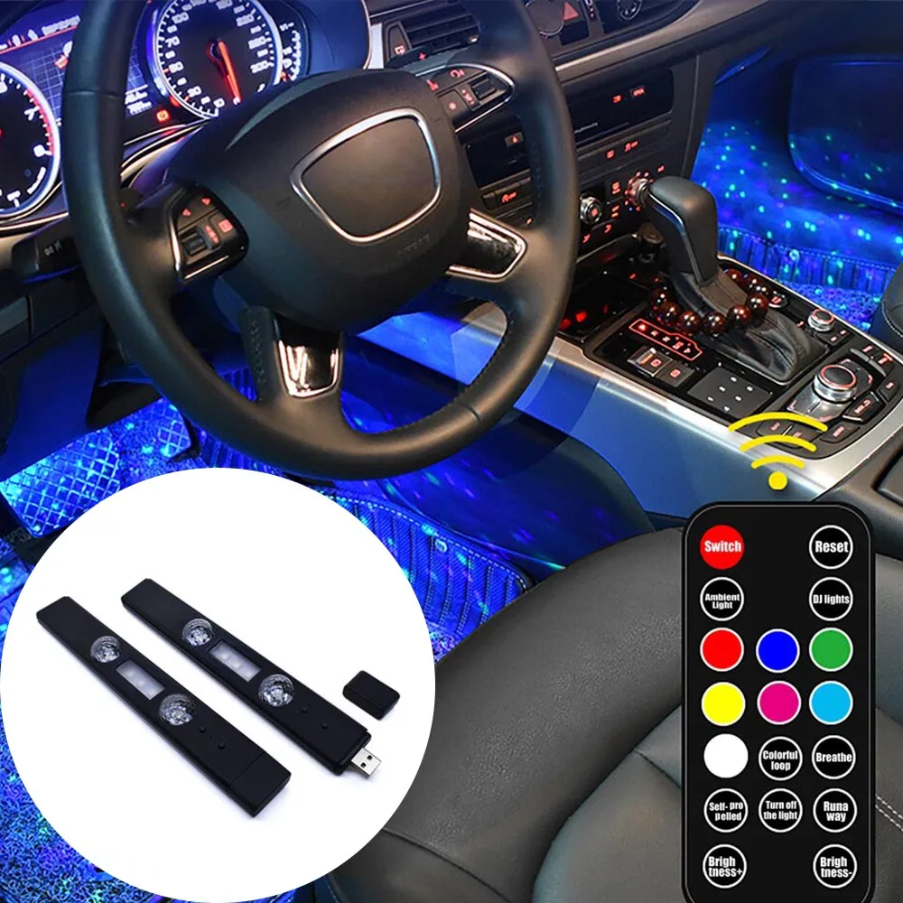 

New 1 Pair Car Interior Atmosphere Lamp Car Foot Sole Atmosphere Light USB Rechargeable Sound Control Light With Remote Control