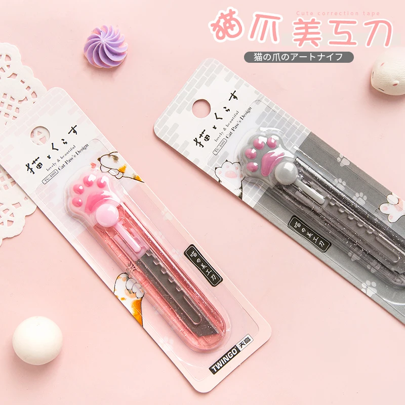 

Lovely Cat Paw Utility Knife Cute Retractable Box Cutters Sharp Cartons Cardboard Cutter Perfect for Office Home Packages Opener