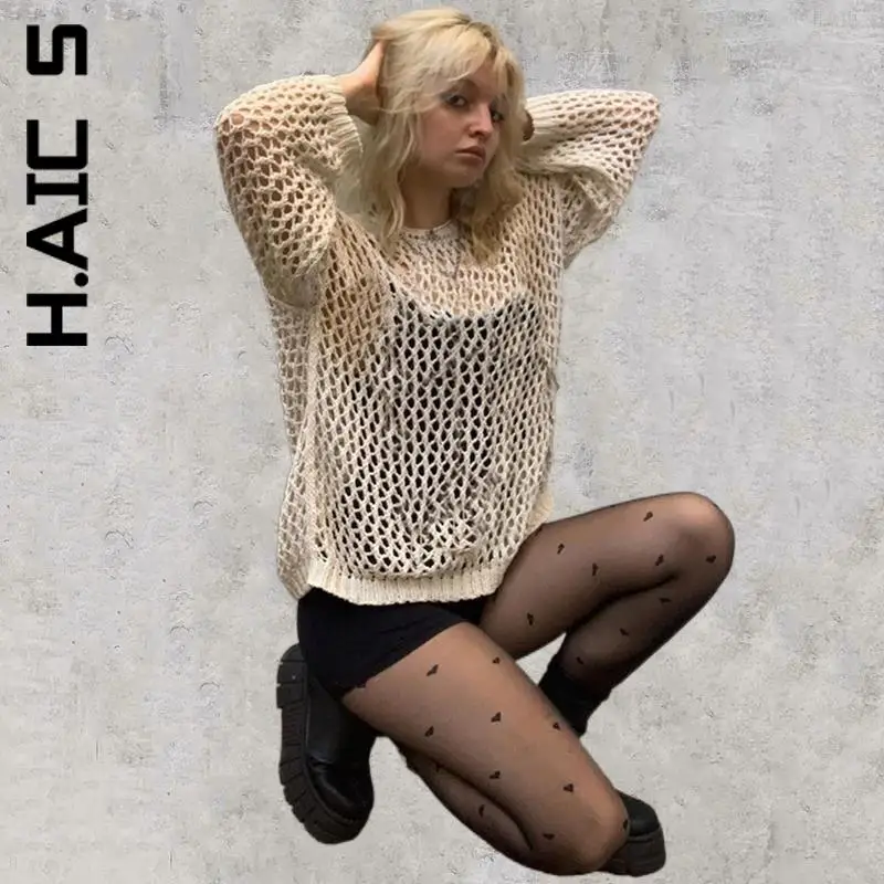 

H.Aic S Knitted New Women Sweater Harajuku All-Match Sweet Knit Sweater Casual Vintage Top Women Stylish Leisure Woman Sweaters