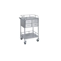 Two Layer Stainless Steel Medical Instrument Trolley Treatment Cart with Rail and Drawers