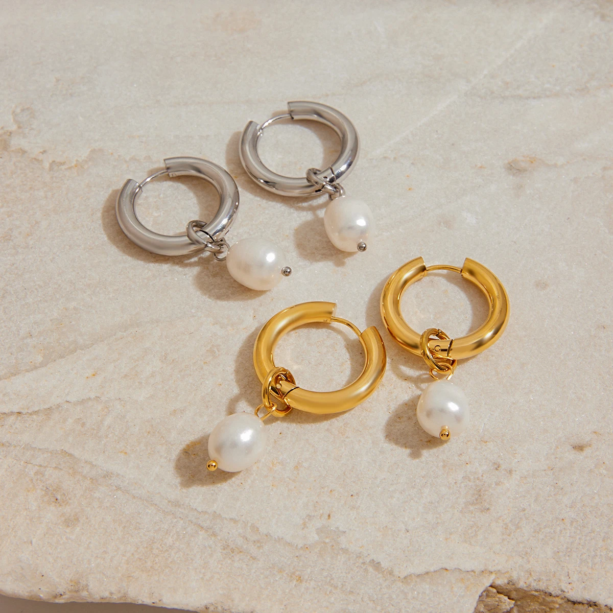 Фото Yori Chic серьги-капли с пресноводным жемчугом, водостойкие, 18 К, с PVD-покрытием, простые, гладкие, металлические, модные украшения, подарок-бижутерия №4