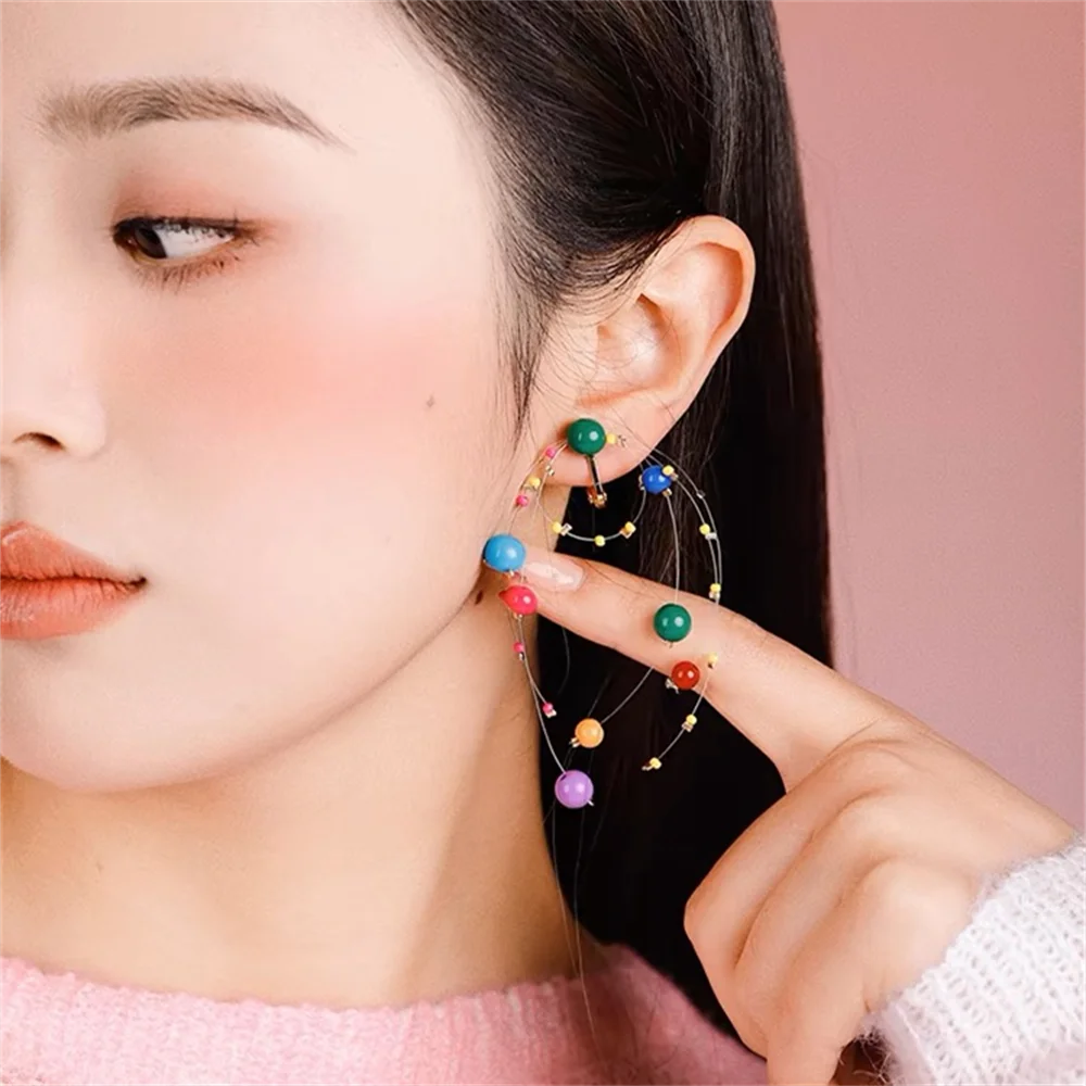 Женские длинные серьги-подвески с бусинами 2 цвета