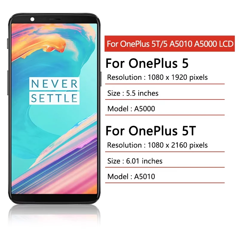 Фото 100% новый экран для OnePlus 5 A5000 ЖК-дисплей 1 + 5 дигитайзер сенсорного экрана для One Plus 5T A5010 ЖК-дисплей 1 + 5T рамка дисплея №2
