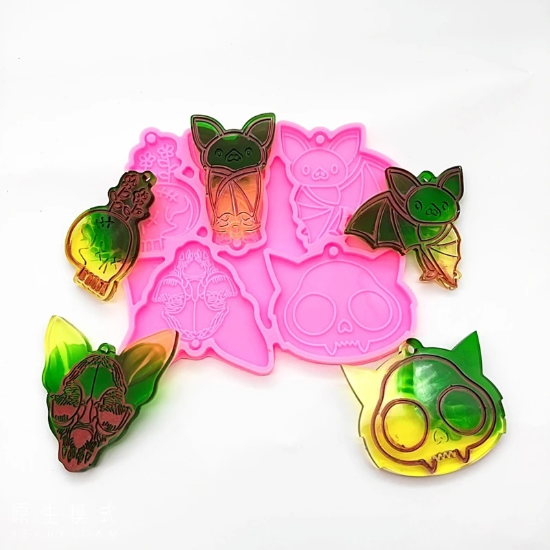 

N1HE Halloween Silicone Keychain Molds Epoxy Resin Casting Molds Silicone Keychain Pendant Mold for DIY Keychain Decorations