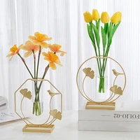 glass vase modern decorative metal hydroponic vase polished reusable glass tube vase