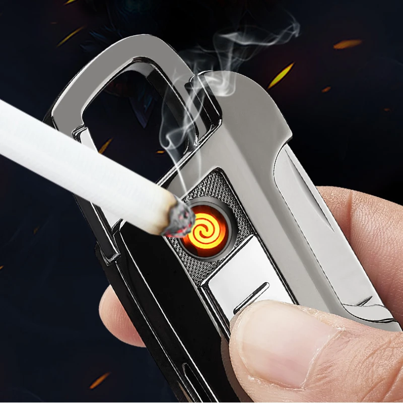 

Multifunctional Keychain Cigar Lighter USB Charging Windproof Flameless Electric Wire Lighter Men's Highend Smoking Accessories