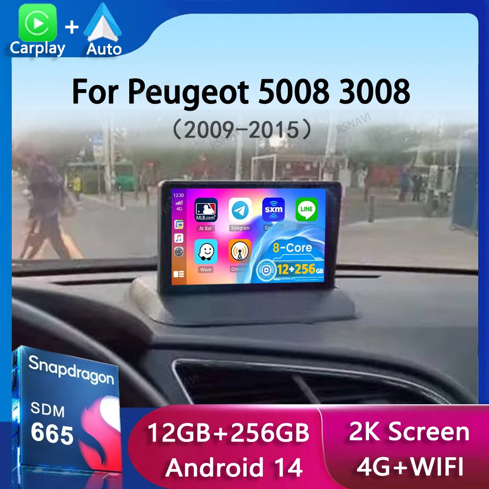 Android 14 беспроводной автомобильный радиоприемник Carplay для Peugeot 5008 3008 2009-2015 аудио