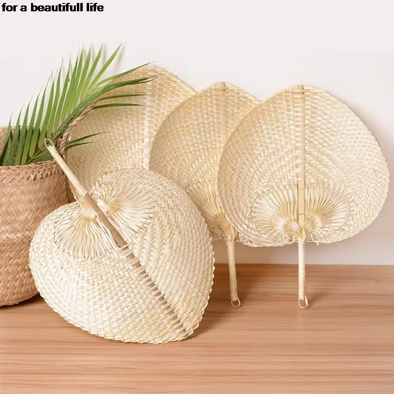 

New 1PC Handmade Straw Fan Peach Shaped Bamboo Hand Fan Woven Cooling Fan Bamboo Woven Fan Wall Decor Wedding Party Favors