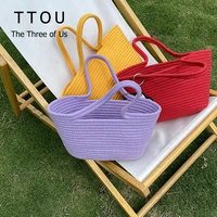 summer woven casual tote women bohemian straw bucket handbag handmade knitted basket 2022 vacation beach portable top handle bag