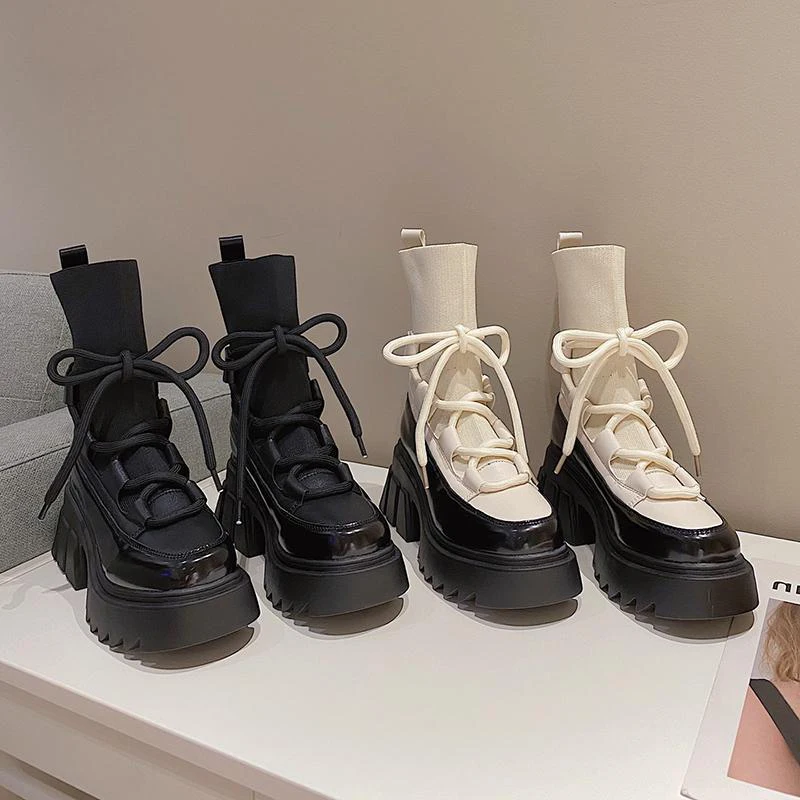 

Shoes Fashion Boots Woman Flat Heel Round Toe Winter Footwear Boots-Women Punk Rock High Heel Ladies Ankle Lolita Autumn