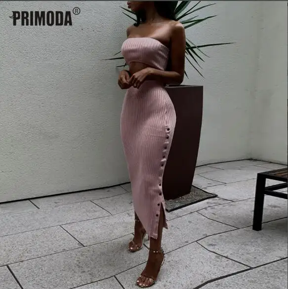 

Cleaner Women's Set Crop Tops Summer Skirt 2 Pieces Sets Split Bodycon Sexy Lady Sets Backless Top Ribbed Skirt Clubwear M888