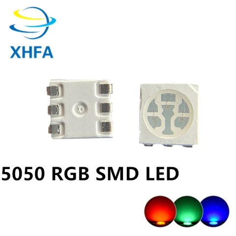 100 шт. 5050 RGB SMD/SMT СВЕТОДИОДНАЯ лампа, супер ярсветильник лампа с 3 чипами, высокое качество SMD светодиодный