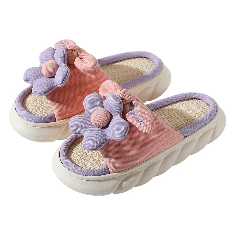 Sweet Cotton Slippers Women Home Thick Bottom Shoes Soft Feelling Stepping on Shit Non-slip Cute Cartoon Flower Slippers Female