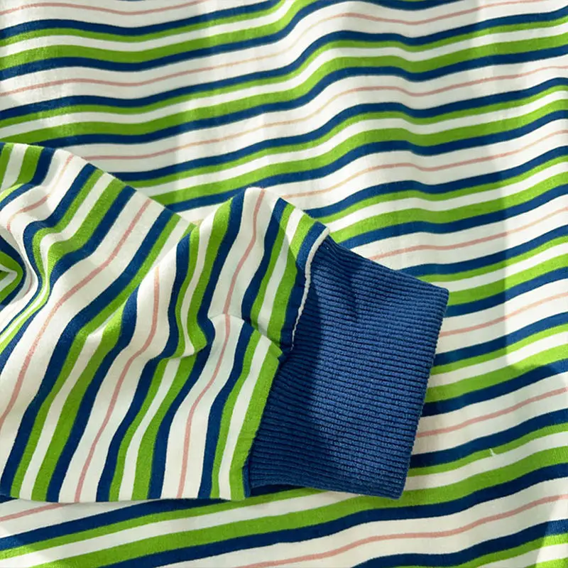 Vintage Green Striped POLO Shirts Sweatshirt Women Harajuku Hip Hop Long Sleeve Tops Casual Teens Clothes 2021 Japanese Fashion | Женская