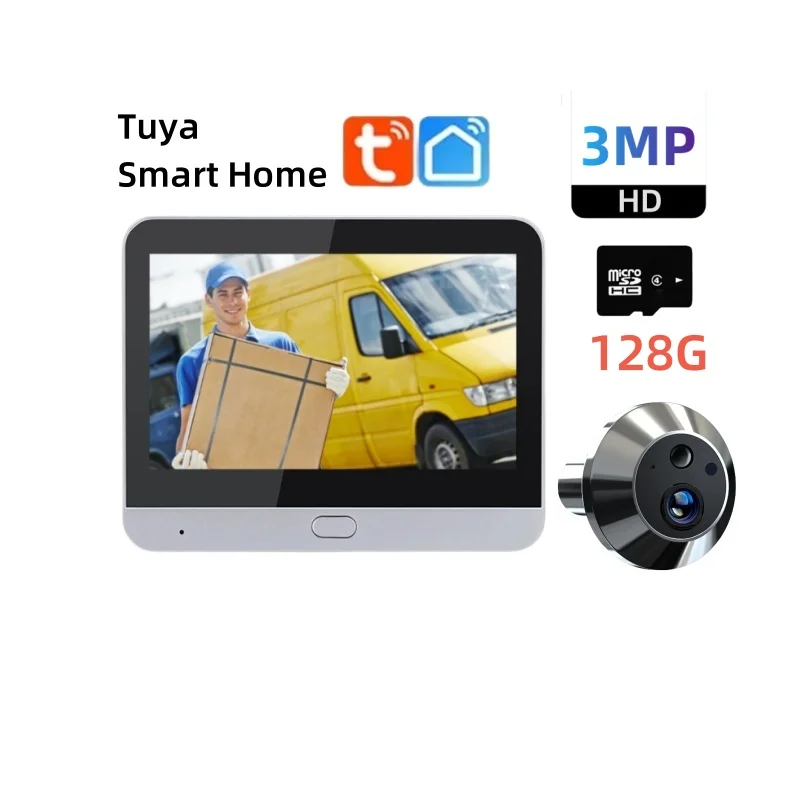 

Домашняя умная видеодомофон Tuya Alexa 3MP Wi-Fi, беспроводной просмотрщик, ИК-защита, видеоглазок для двери