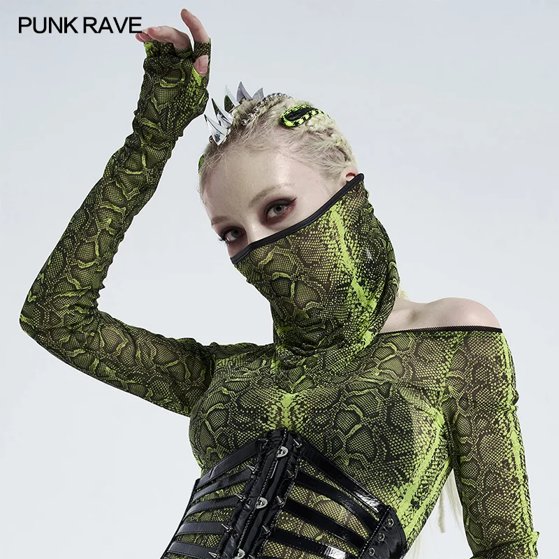 

Face Scarf PUNK RAVE Women Punk Fluorescent Serpentine Printed Triangular Scarf Facecloth Perspective Ties Play Daily Scarf