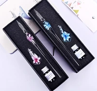 delicate pretty handmade glass ink pens vintage art elegant crystal floral glass dip pen sign ink pens gift color box package se