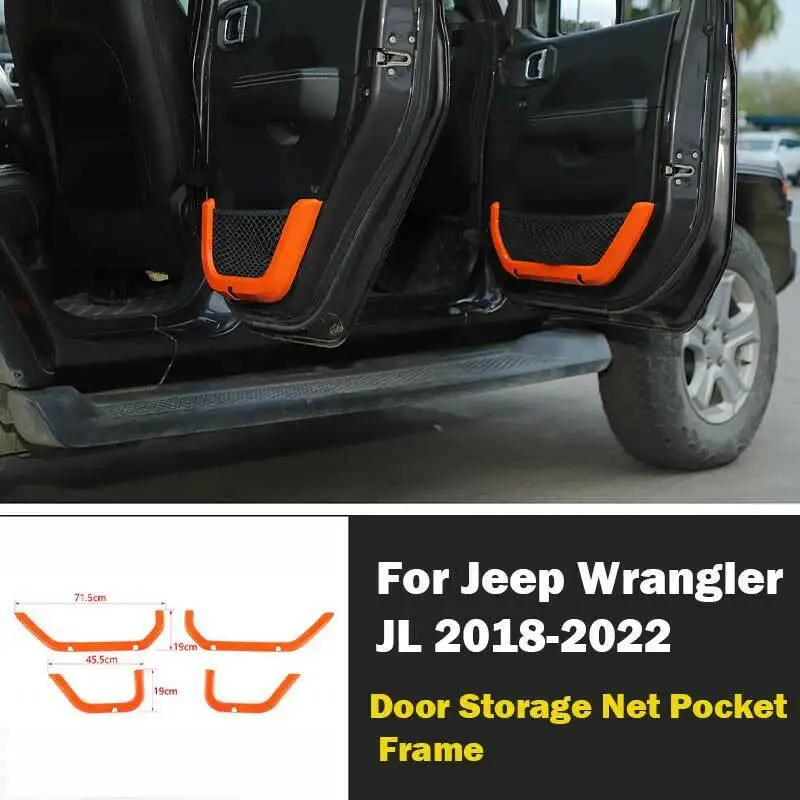 

For Jeep Wrangler JL 4DR 2018-2022 Orange Interior Door Net Bag Frame Trim 4PCS