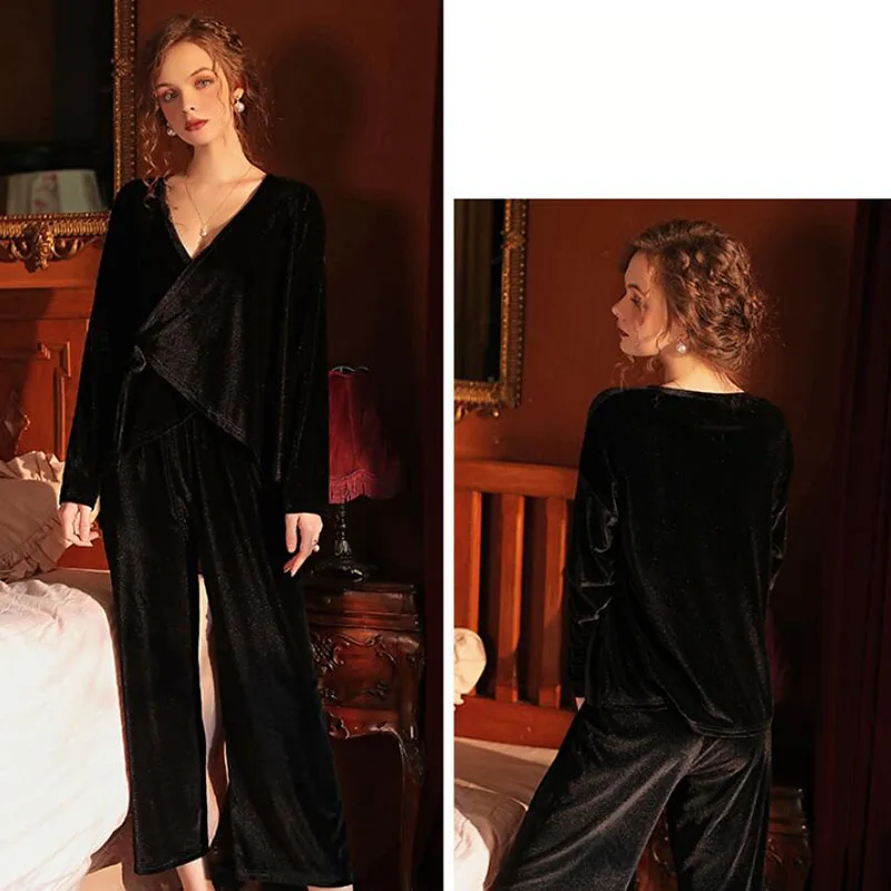 

Модная бархатная Пижама Tulin, женский красный брючный костюм, комплект из двух предметов, домашний костюм, одежда для сна на шнуровке, новая женская одежда, пижама Phoentin