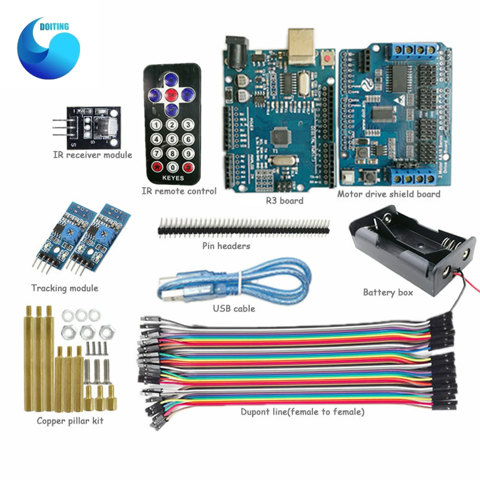 

1set IR Control Tracking Kit for Robot Tank Chassis with Arduino UNO R3 board+Motor Drive Board+Tracking Module by Phone