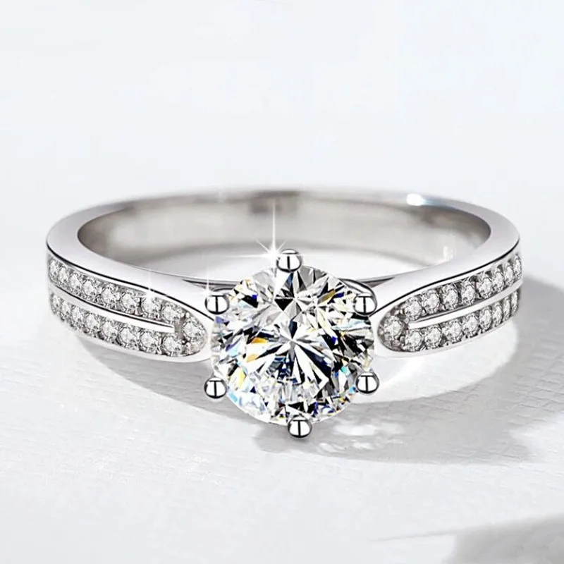

Free Shipping Moissanite 925 Sterling Silver Colorless Diamond Ring Girl 1 Carat Classic Six claw Proposal Wedding Jewelry