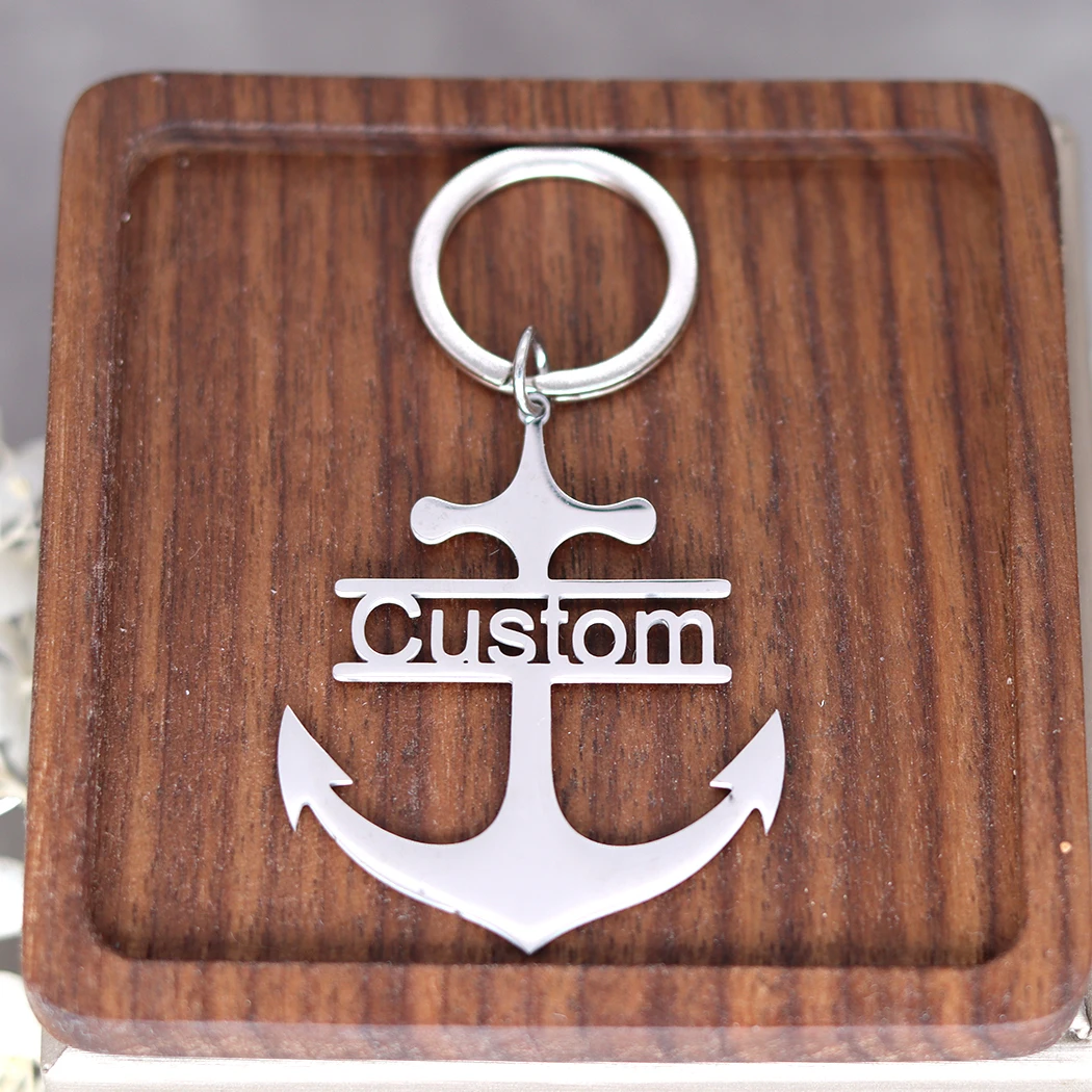 Stainless Steel Custom Name Boat Anchor Keychain For Men Keyring Customized Pendant Key Ring Personalized Jewelry Birthday Gift