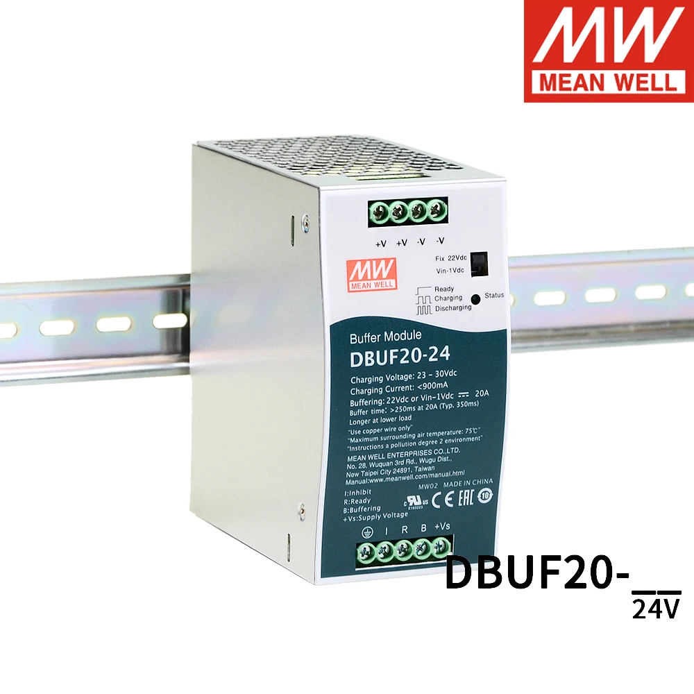 

MEAN WELL DBUF20-24 24 В 20A буферный модуль типа DIN-рейки, дополнительное устройство для регулируемого источника питания постоянного тока 24 В