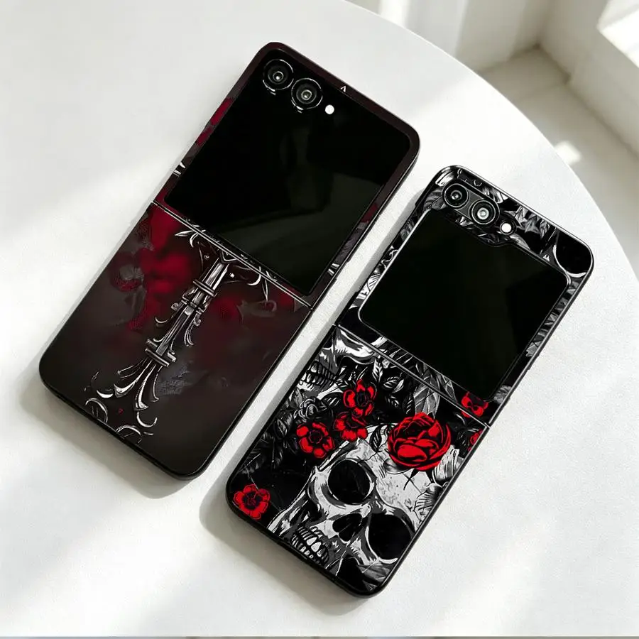 Фото Чехол для телефона Samsung Galaxy Z Flip 8 Z Flip 7 6 5 4 Z Flip4 ZFlip8 ZFlip7 FE Z Flip6 Z Flip5 Cool Dark Skull №5