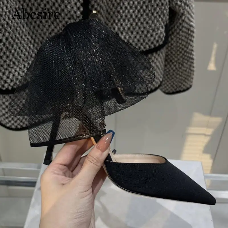 Big Bowknot Asymmetrical Design High Heels Women Luxury Satin Pointed Toe Pumps Spring Summer Wedding Party Ankle Strap Shoes