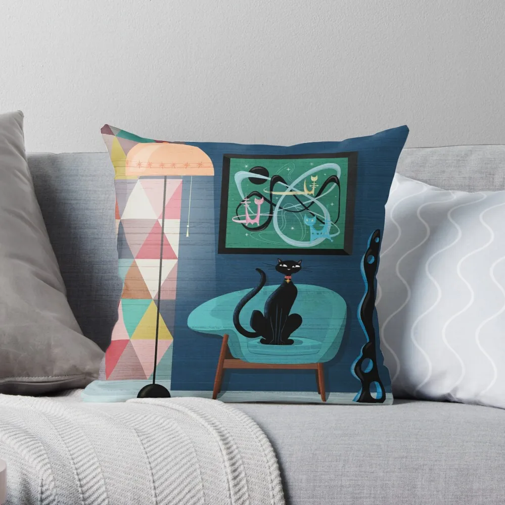 

Creature Comforts Mid-Century Interior With Black Cat Throw Pillow Pillow Case Polyester Home Decora Pillowcases kussensloop