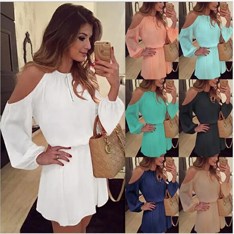 

2022 Candy Color Off the Shoulder Solid Fashion Party Women Chiffon Dress new S-XL