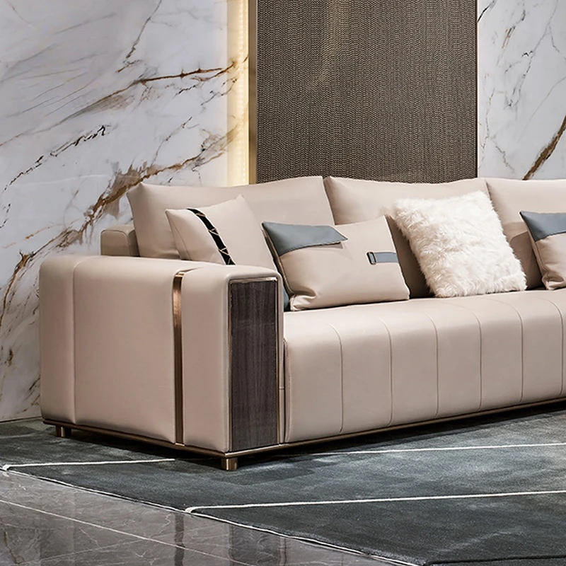 

Italian light luxury real wood corner sofa small household modern living room leather sofa combination new product C2