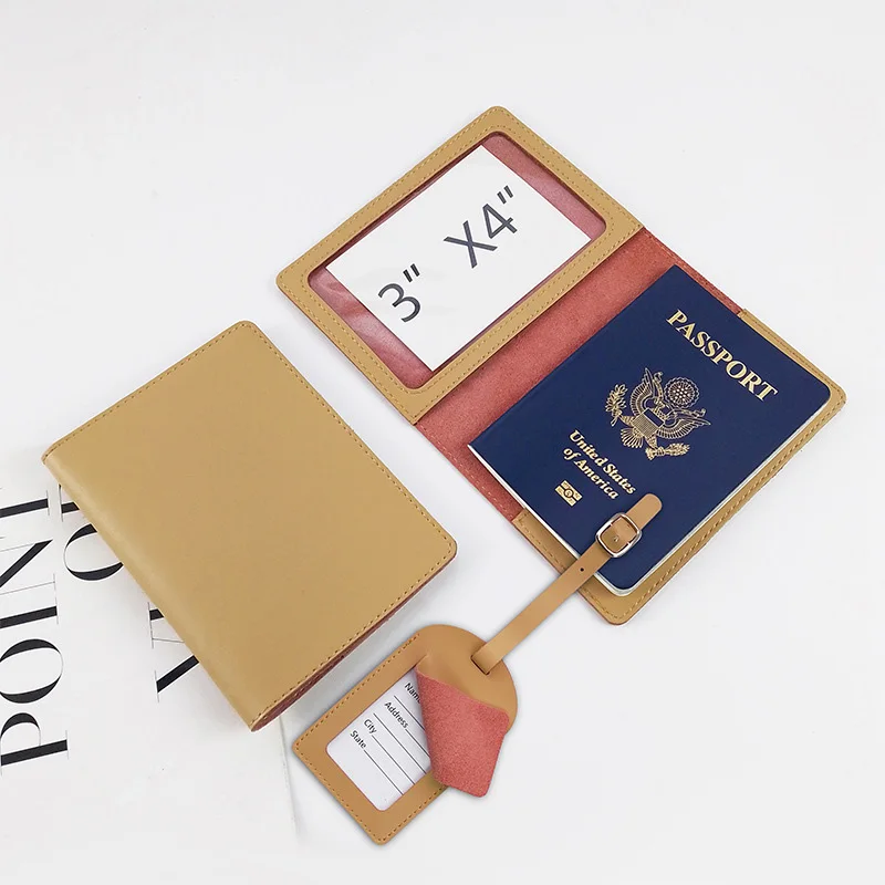 Free Customized Name Genuine Leather Passport Holder for Man Women Travel Passport Set Luaggue Tag Wallet Card Protective Case