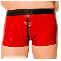 handmade mens red latex boxer rubber underwear with crotch zip gummi black trim