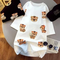 summer new brushed short sleeved womens t shirts loose extra large size cute tiger print embroidered flares women tees