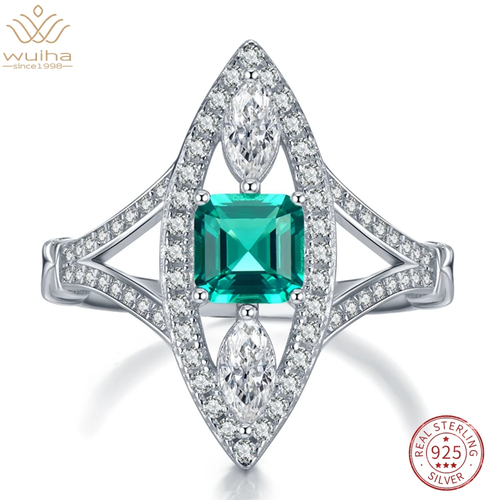 

WUIHA Real 925 Sterling Silver 6MM Tourmaline Simulated Moissanite Gemstone Wedding Engagement Ring for Women Gift Drop Shipping