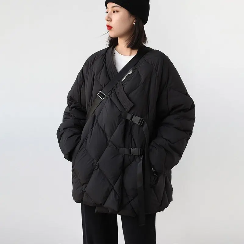 2023 New Winter Women Korean Style White Duck Down Jackets Fashion Casual Warm Loose Solid Long Sleeve Coats Clothing C77