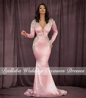 2022 luxury mermaid satin muslim evening dresses for women party gowns v neck beaded elegant dubai formal dress