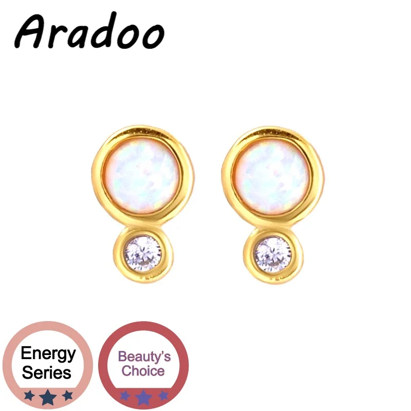 

ARADOO S925 Silver Micro Inlaid Opal Zircon Earrings Women Simple Opal 18K Gold-plated Light Luxury Earrings