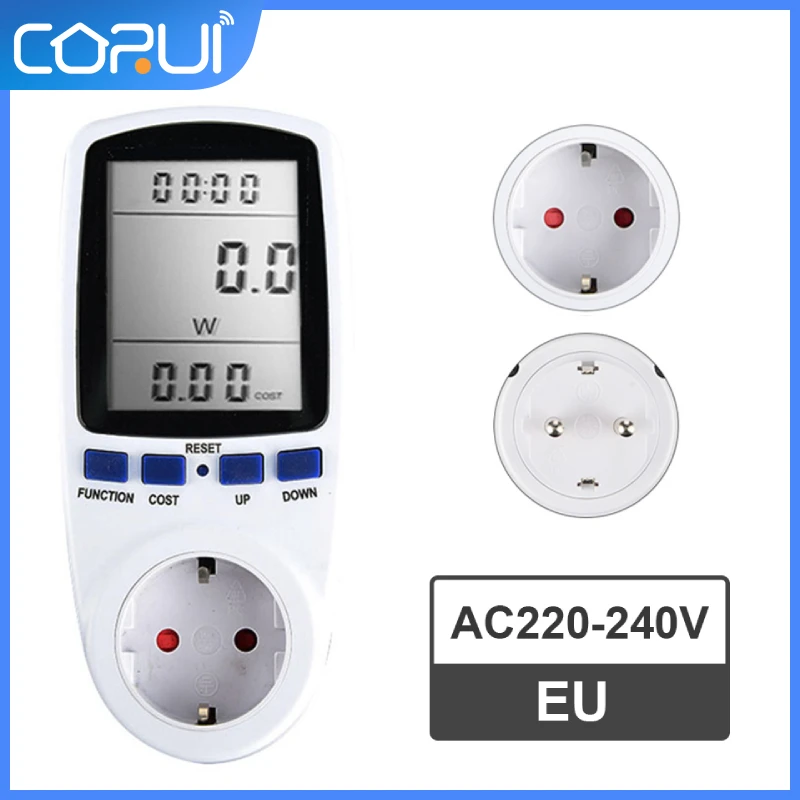 

CoRui Energy Meter Socket LCD Wattmeter Monitoring Wattage Kwh EU FR BR UK Plug Power Counter Electricity Calculation Analyzer